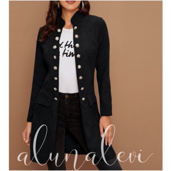 Brown buttons corduroy pea coat jacket shacket - Picture 6 of 9